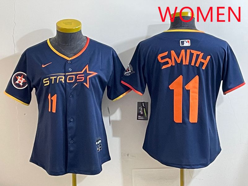 Women Houston Astros #11 Smith Blue three generations Joint Name Nike 2025 MLB Jersey style 8->women mlb jersey->Women Jersey